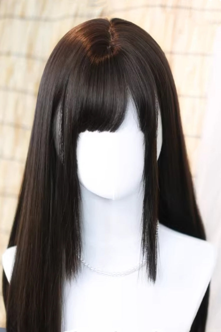 Black Tea Brown Kawaii Anime-Style Long Straight Twin-Tails Sweet Lolita Wig