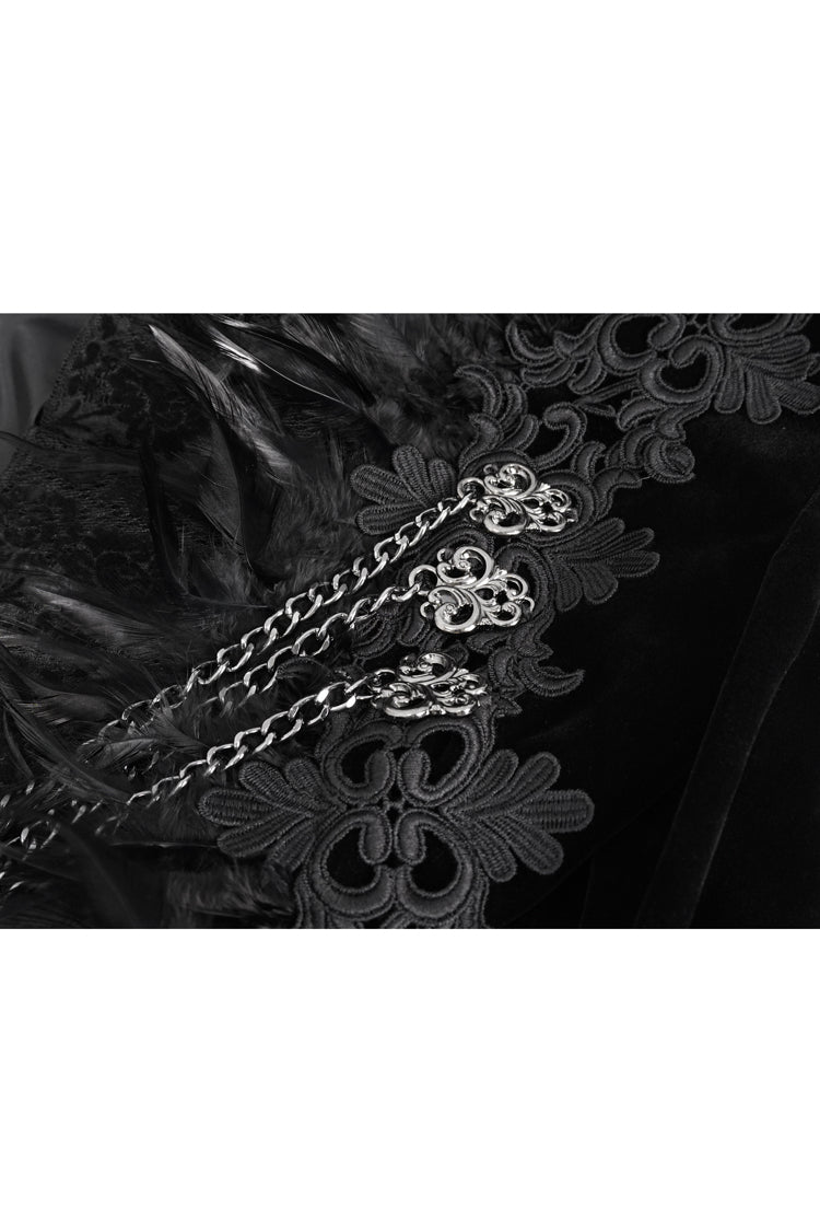 Black Stand Collar Trumpet Sleeves Embroidery Stitching Lace Women's Gothic Jacket