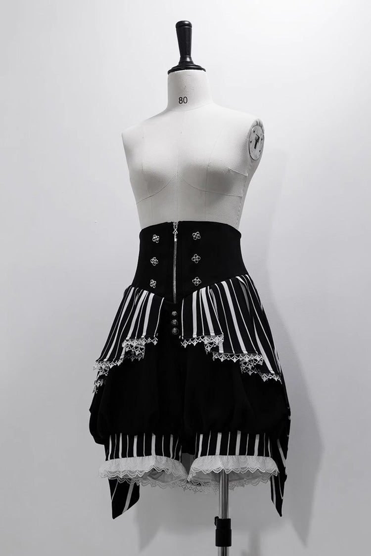 Black/White Wonderful Trick Stripe Print Lace Ouji Fashion Elegant Lolita Shorts