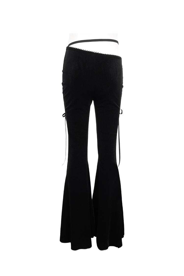 Black Velvet-Paneled Mesh Side-Adjustable Asymmetrical Women's Gothic Leggings
