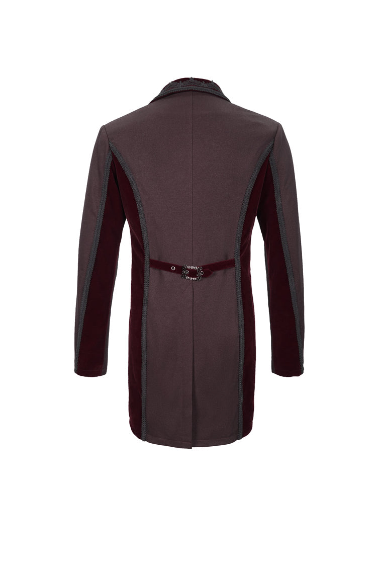 Red Front Floral Webbing Metal Retro Button Weft Velveteen Men's Gothic Tailcoat