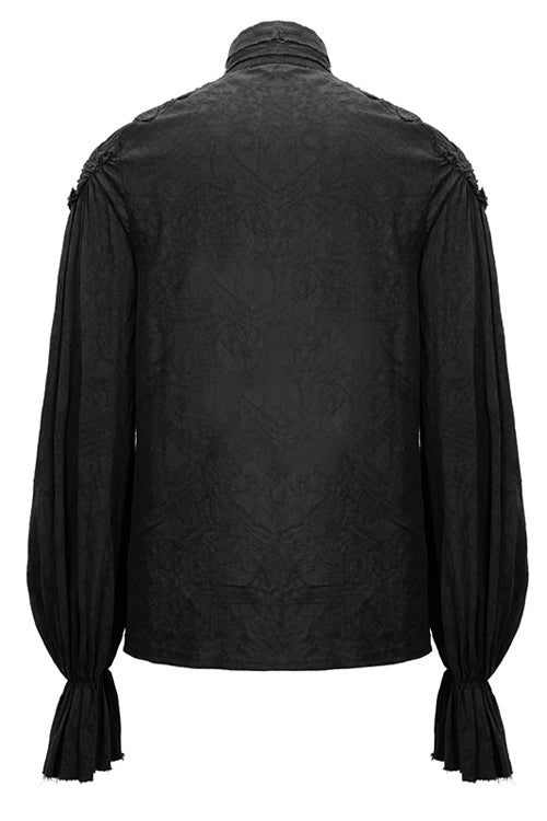 Black Straight Collar Puff Sleeve Jacquard Mens Punk Blouse