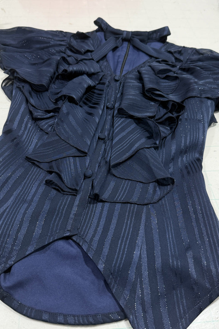 Blue Ruffled Bow Gothic Japanese Lolita Blouse