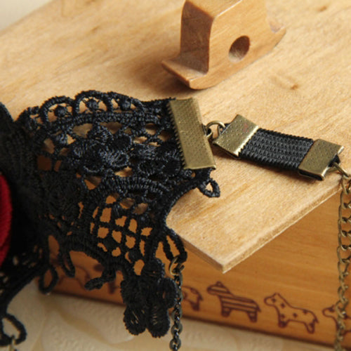 Black Retro Fashion Female Gothic Lolita Lace Red Rose Ruby Bracelet