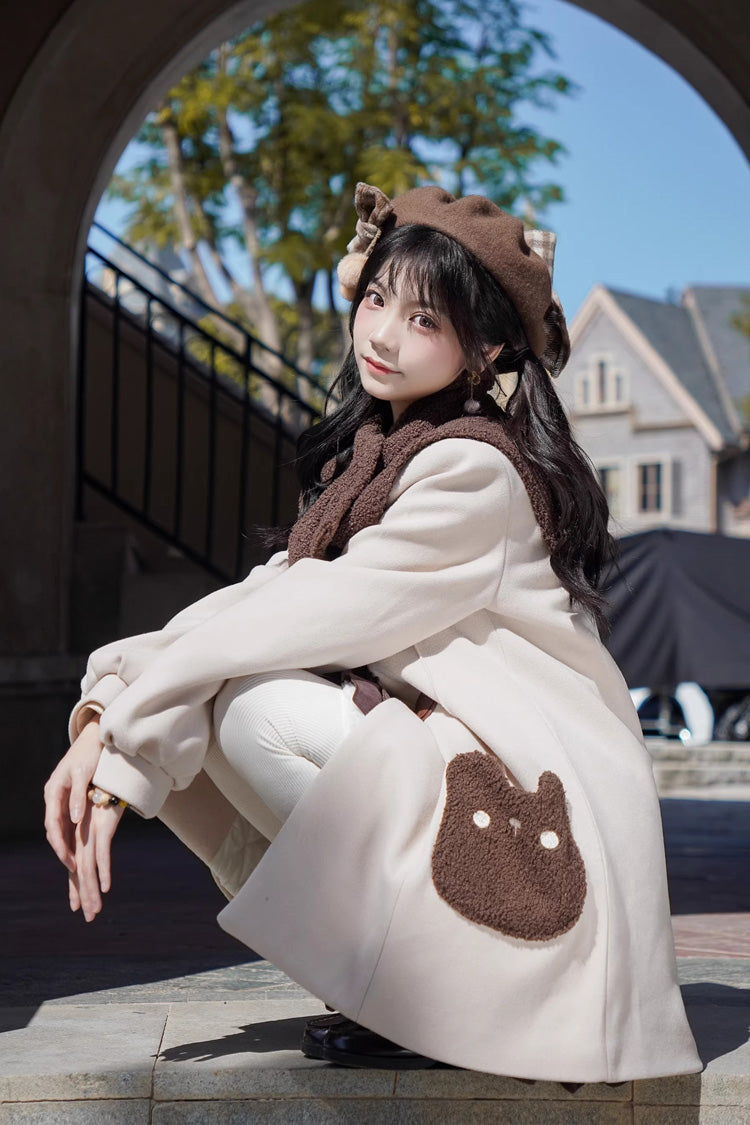 Ivory Lapel Collar Long Sleeves Horn Button Sweet Japanese College Style Lolita Coat