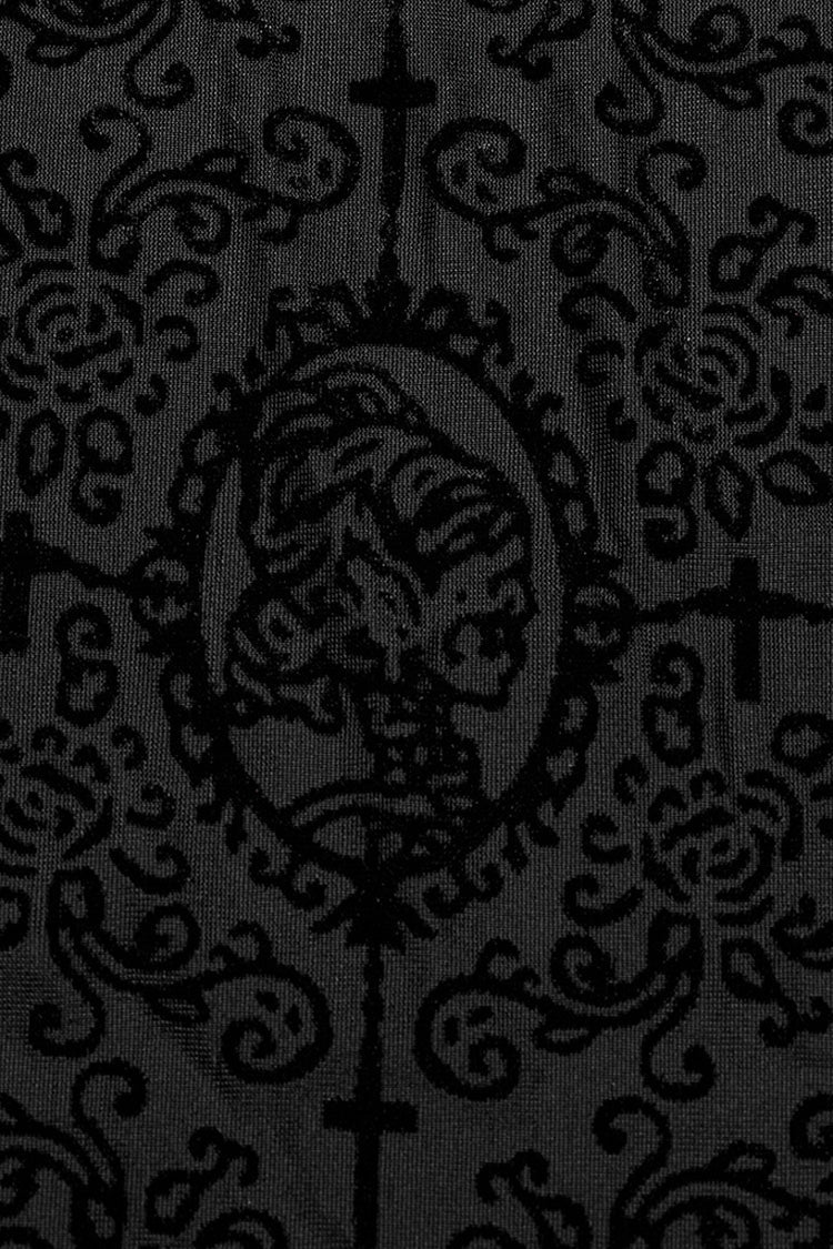 Black Sleeveless Beaded Cross Flocking Print Men's Gothic Tank Top