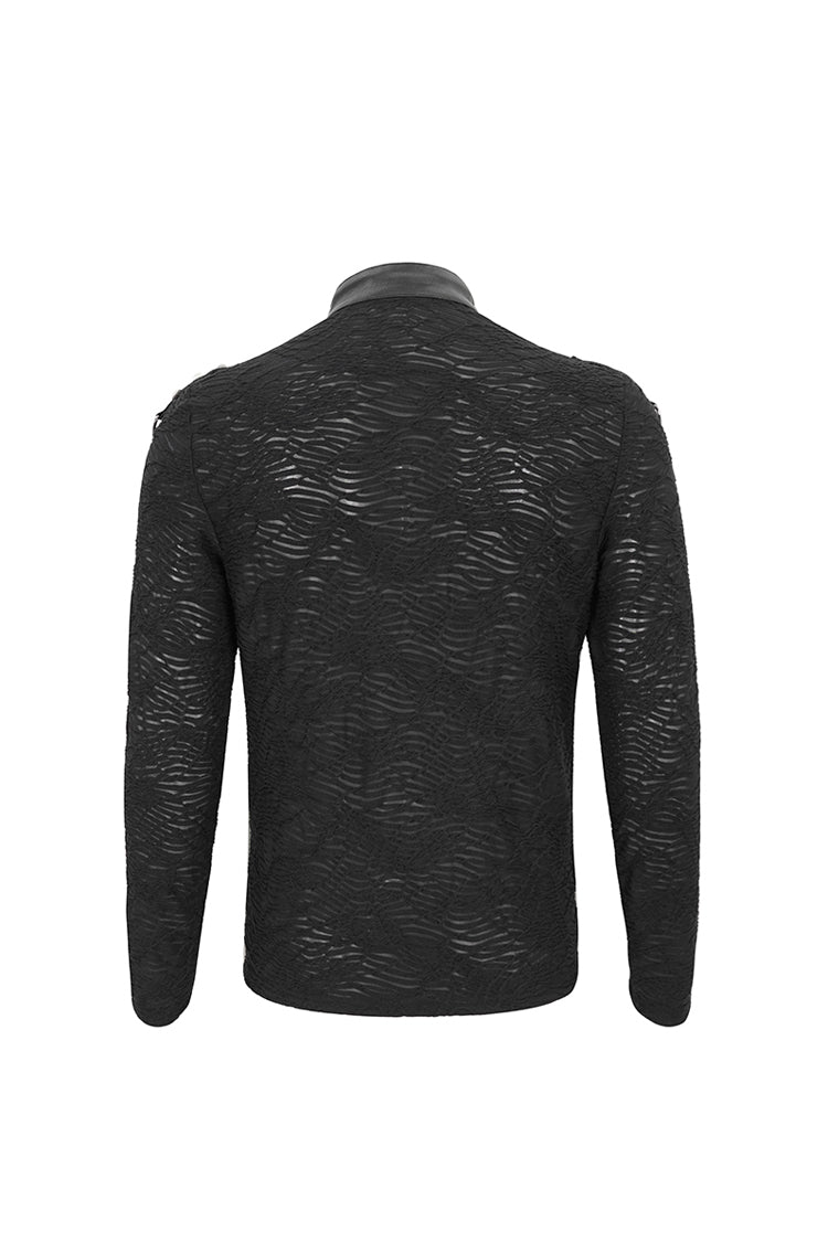 Black Stand Collar Mesh Splice Men's Punk Shirt