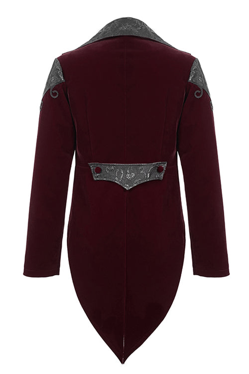 Red Vintage Embroidered Fake Two Pieces Gothic Mens Coat