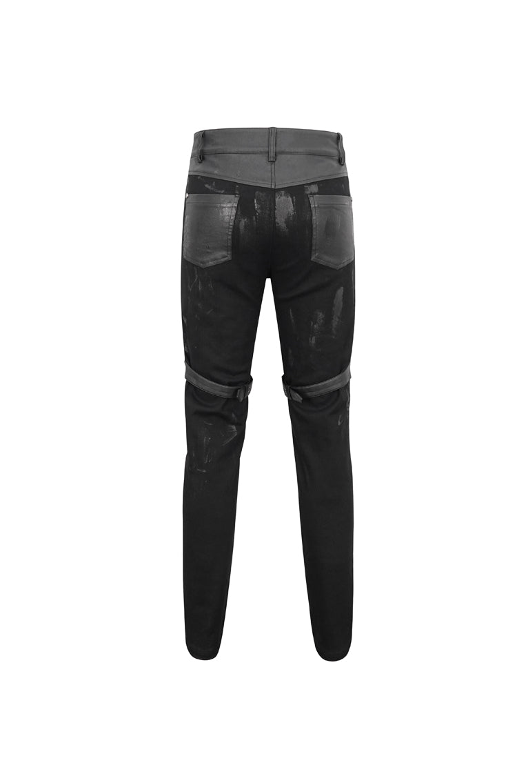 Black Slim Fit Zip Stud Side Chain Eyelet Rock Men's Gothic Trousers