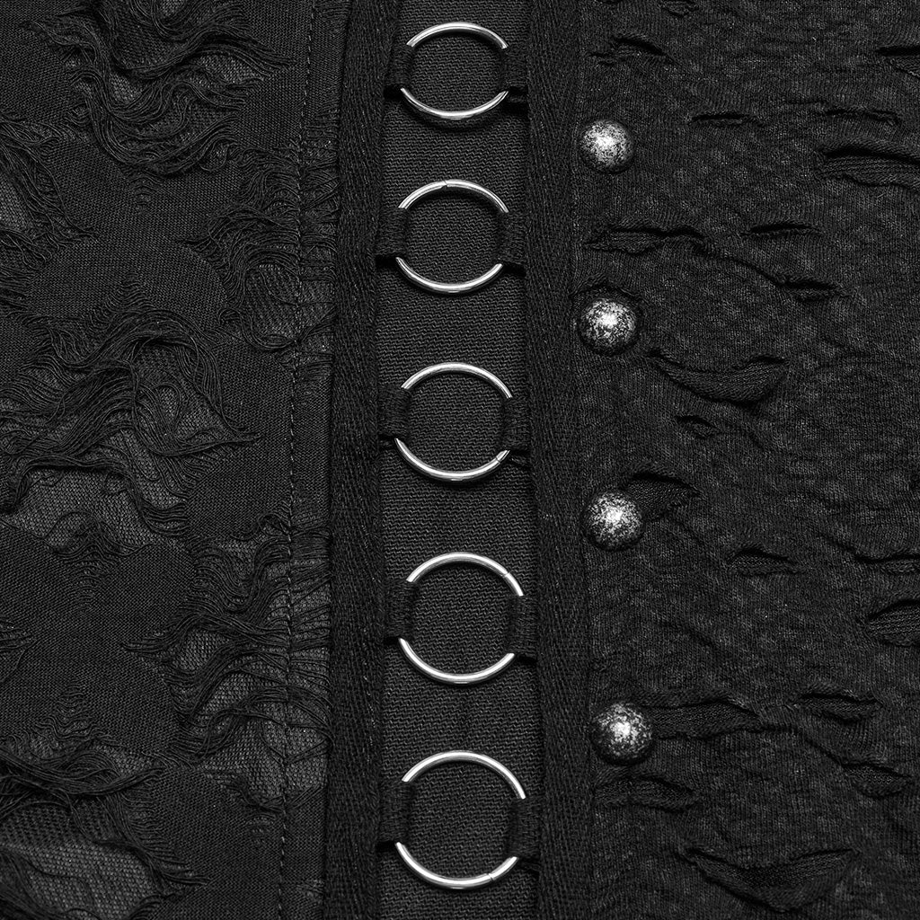 Black Stitching Ripped Metal Ring Women's Punk Split Detachable Pants