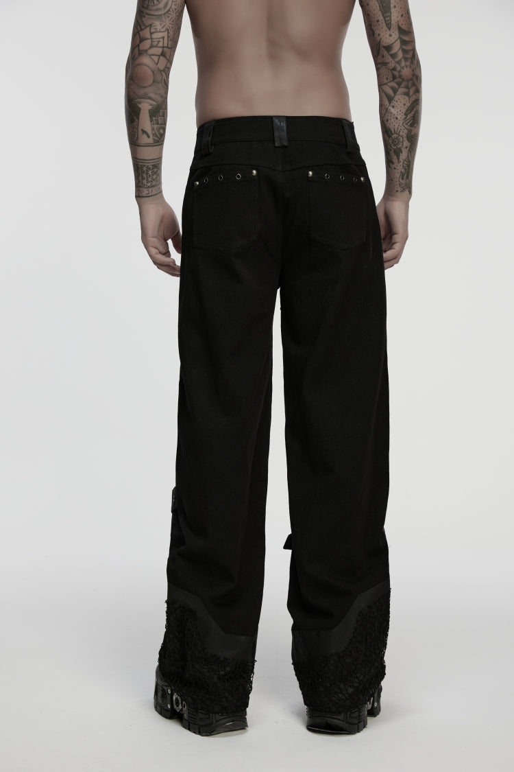 Black Studded Buckled Eyelet Men's Punk Pants