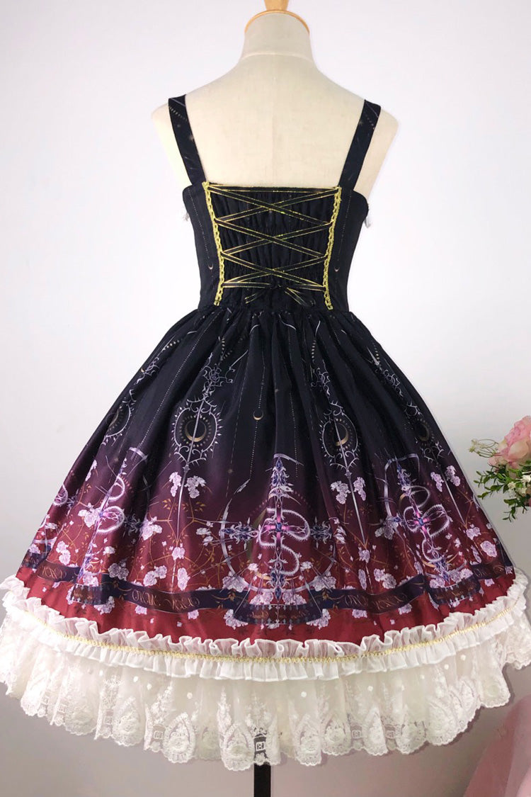 Black/Red Sleeveless Gradient Print Ruffle Cardigan Bowknot Lace-Up Sweet Elegant Lolita Jsk Dress