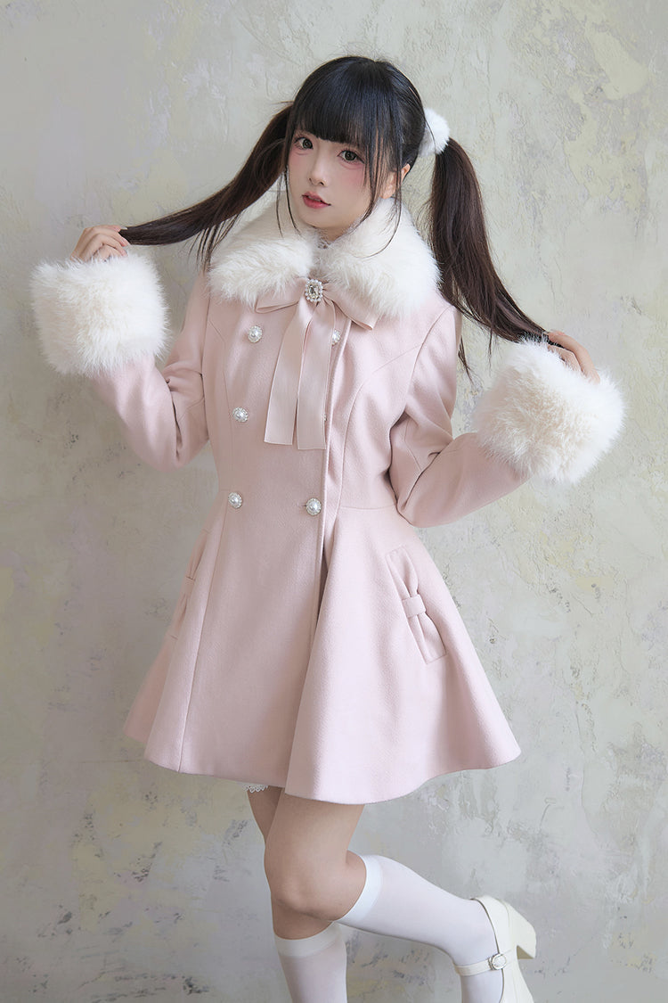 Pink Double-Breasted Long Sleeves Bowknot Japanese Sweet Lolita Coat