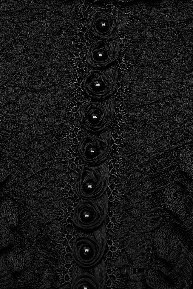 Black Stand Collar Long Trumpet Sleeves Stitching Lace Women's Gothic Dress