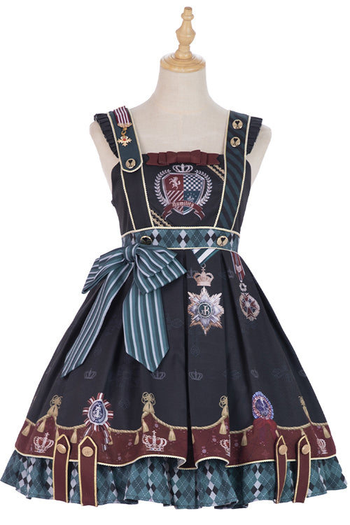 Black Vintage College Badge Print Sweet Lolita JSK Dress