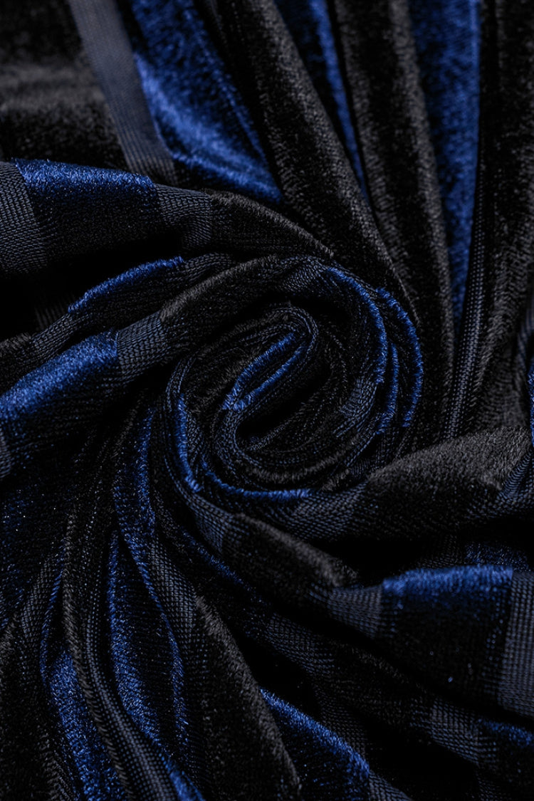 Black/Blue Lapel Collar Stitching Slim Men's Gothic Blouse