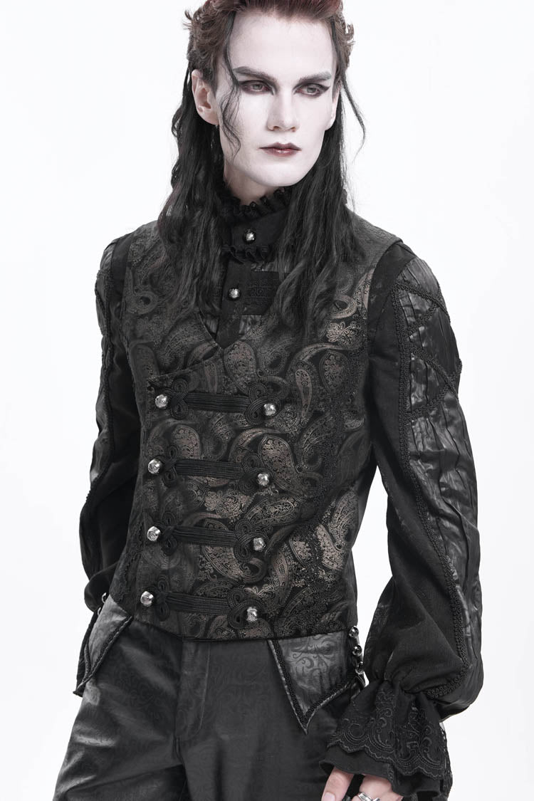 Gloden Sleeveless Floral Print Buckle-up Men's Gothic Vest
