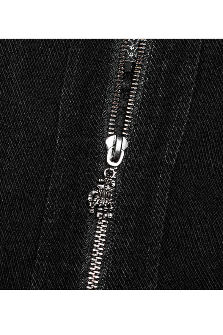 Black Punk Apocalyptic Stand Collar Twill Metal Skull Zip Men's Vest