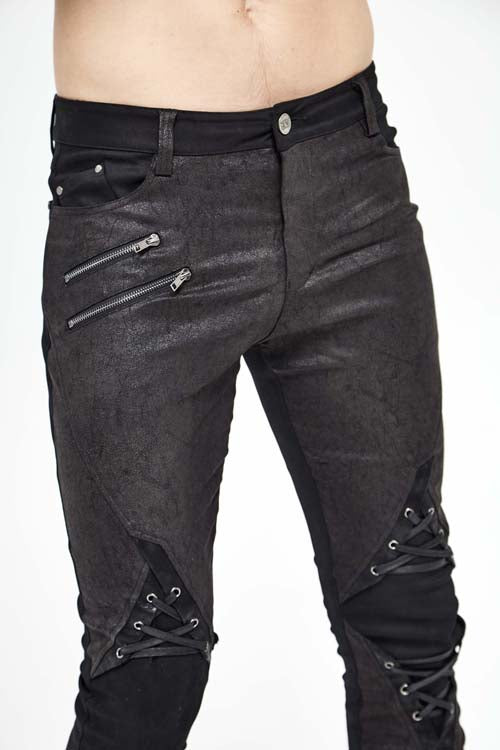 Black Punk Glued Fake Two Pieces Mens Pants