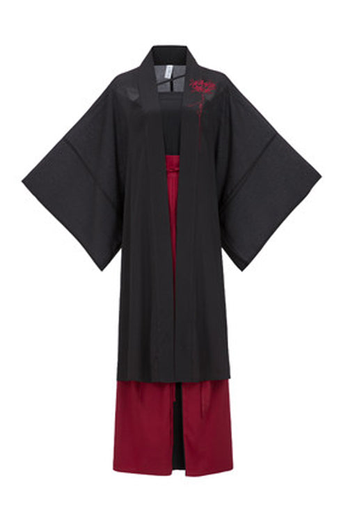 Black/Red Chinese Style Song Dynasty Flower Embroidery Long Sweet Hanfu Dress Full Set