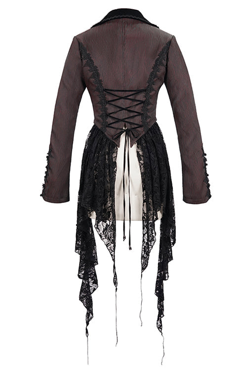 Red And Black Wavy Stripes Detachable Hem Short Womens Gothic Jacket
