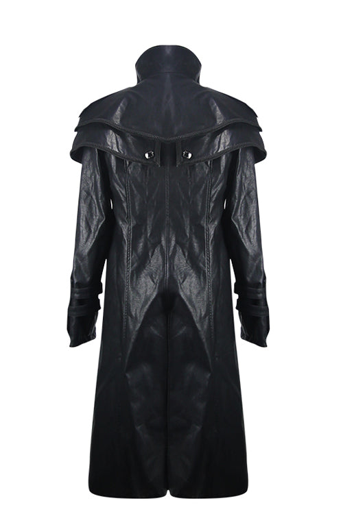 Black Punk Short Front And Long Back Cape Style Long Leather Mens Coat