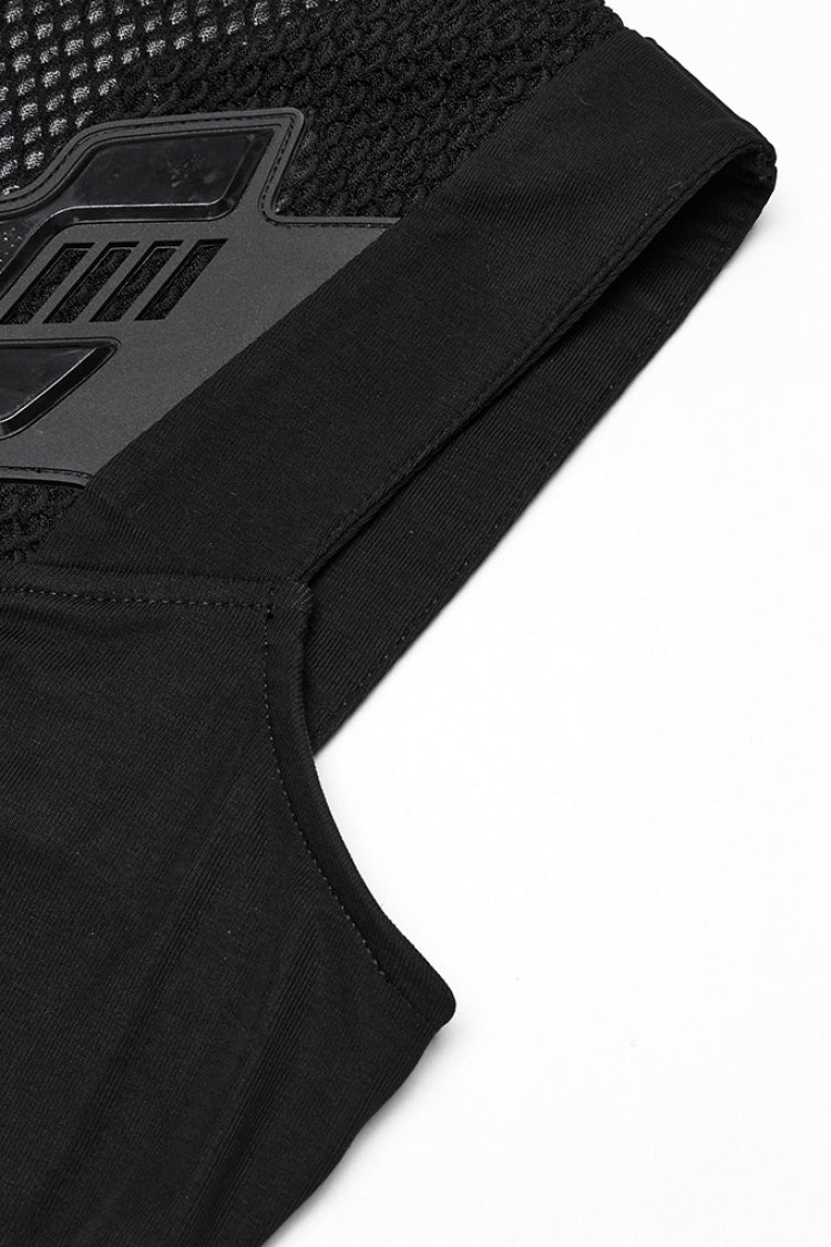 Black Sleeveless Plunging Stitching Mesh Women's Punk Vest