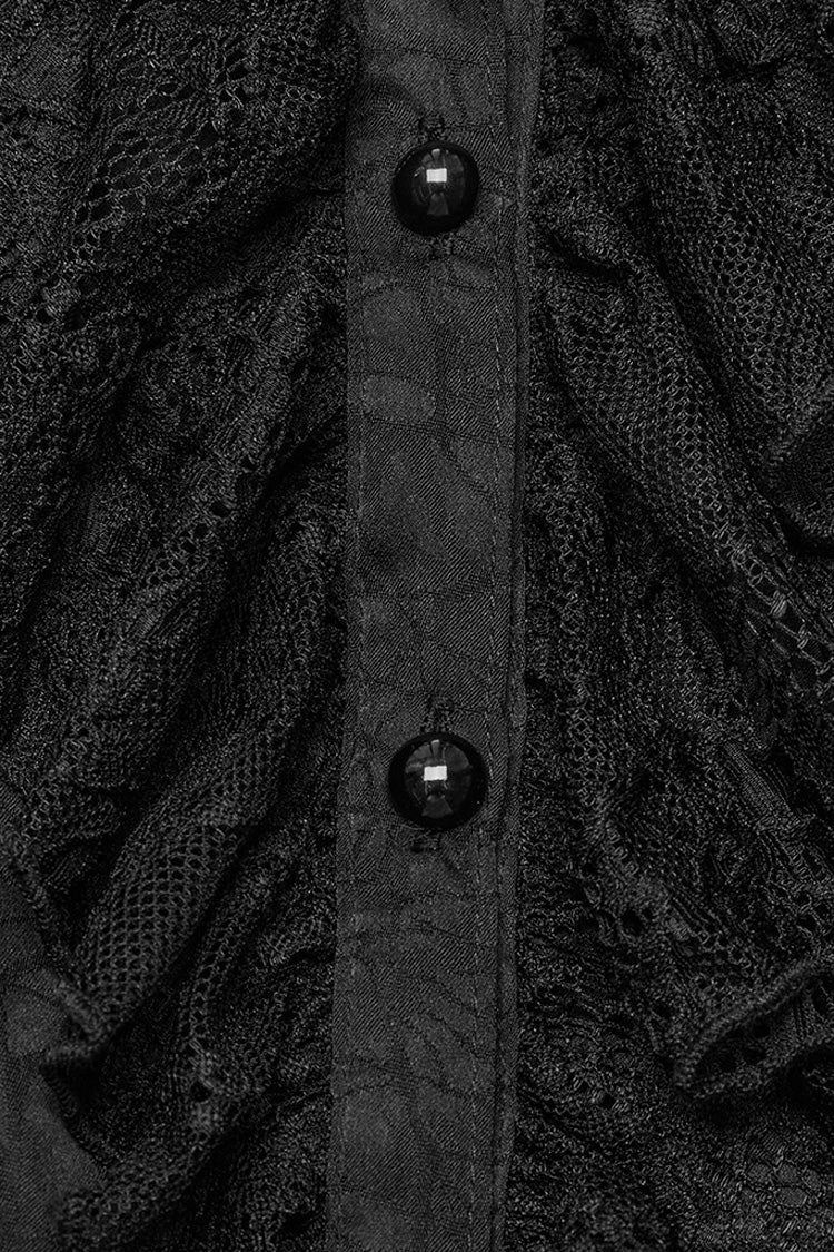 Black Stand Collar Lace Long Sleeves Ruffle Hollow Womens Gothic Blouse