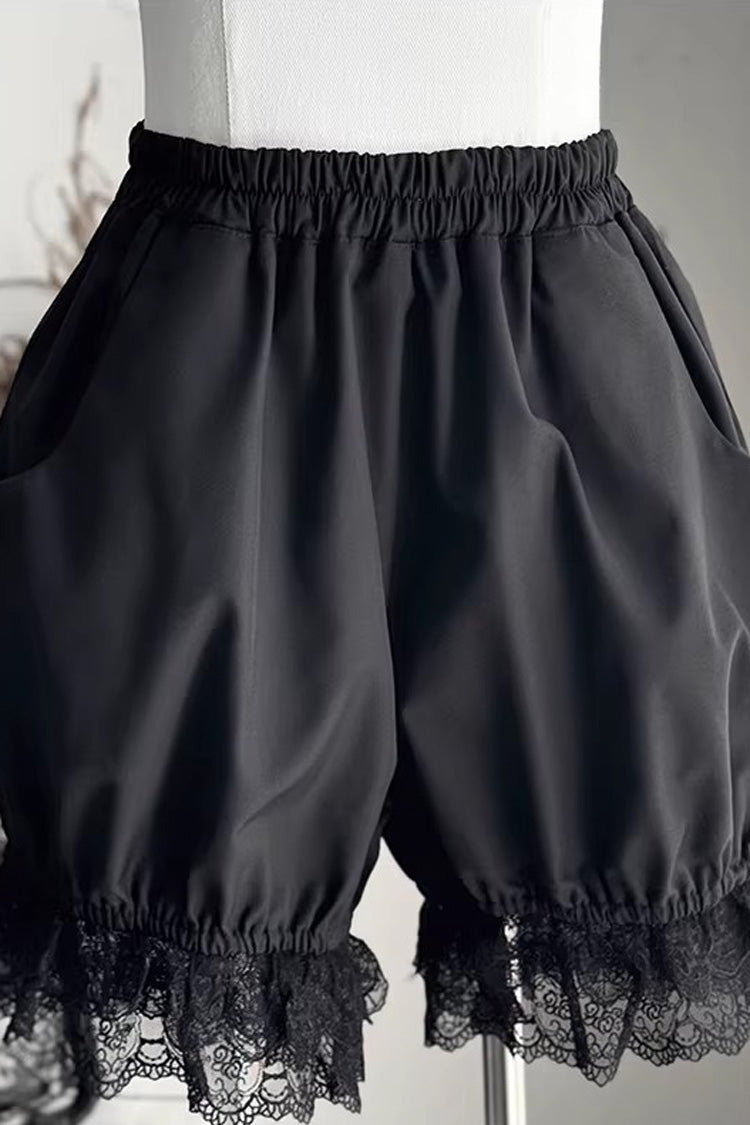 Black Stand Collar Long Short Sleeves Printed Ruffled Lace Gothic Ouji Lolita Set 2 Versions