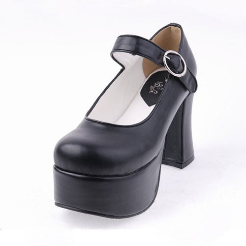 Black PU Round Toe Platform Lolita Shoes
