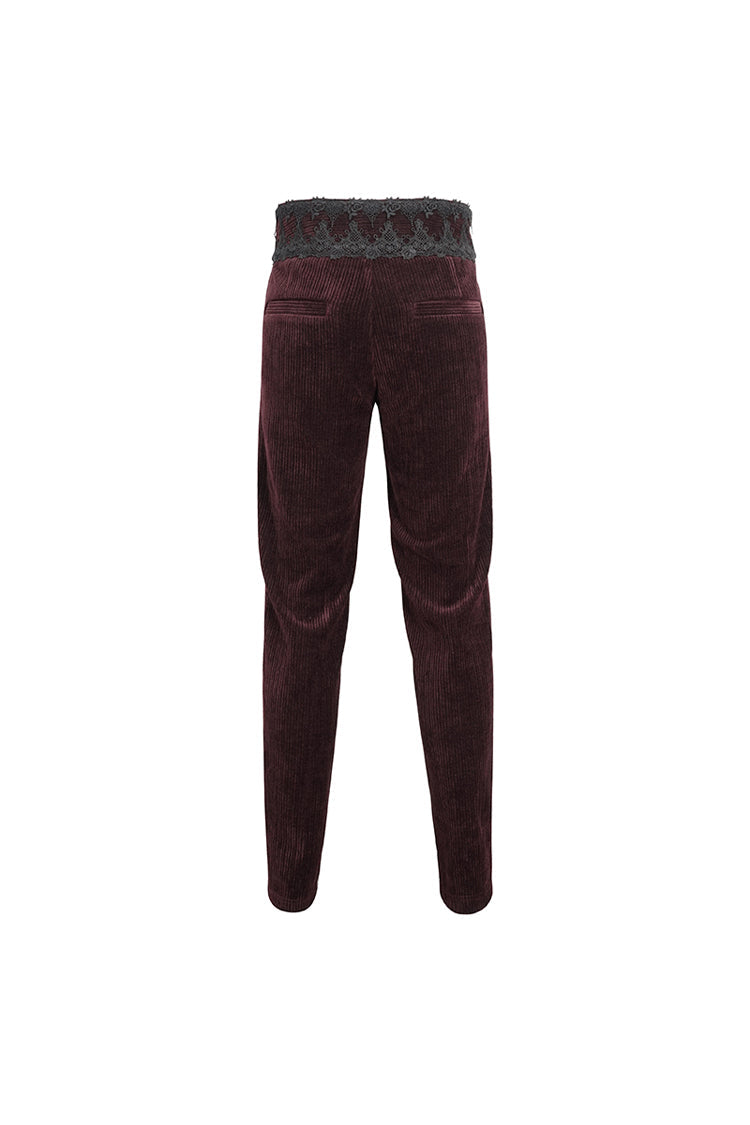 Red High Waisted Lace Splice Men's Gothic Pants