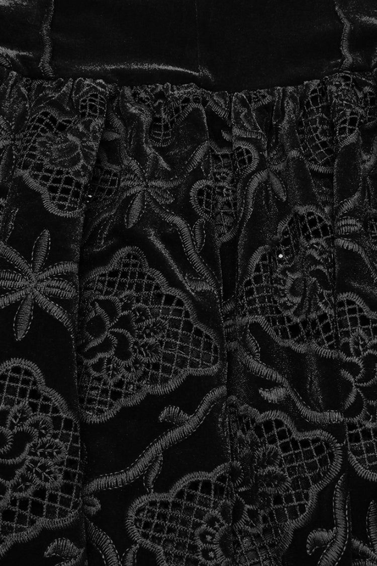 Black Sleeveless Floral Embroidery Women's Gothic Fishtail Slip Dress