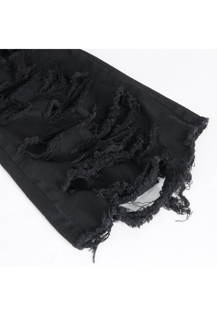 Black High Waisted Ripped Detachable Tassels Men's Punk Pants