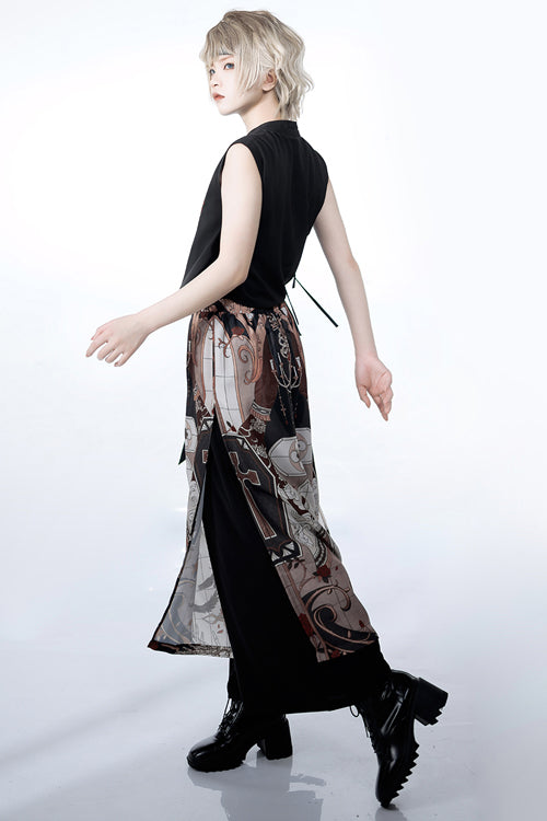 Multi-Color Night Command Print Wide Leg Ouji Lolita Trousers