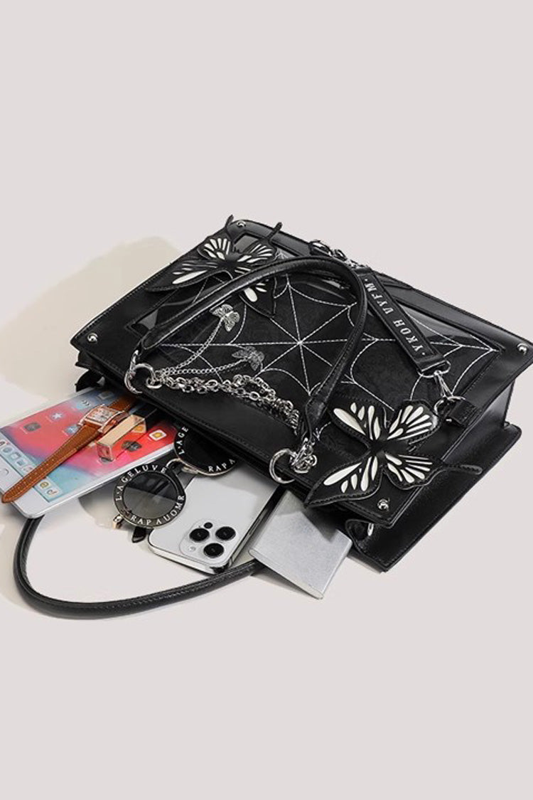 Black Spider Web Butterfly Large Capacity Locomotive Girl Gothic Lolita Tote Itabag