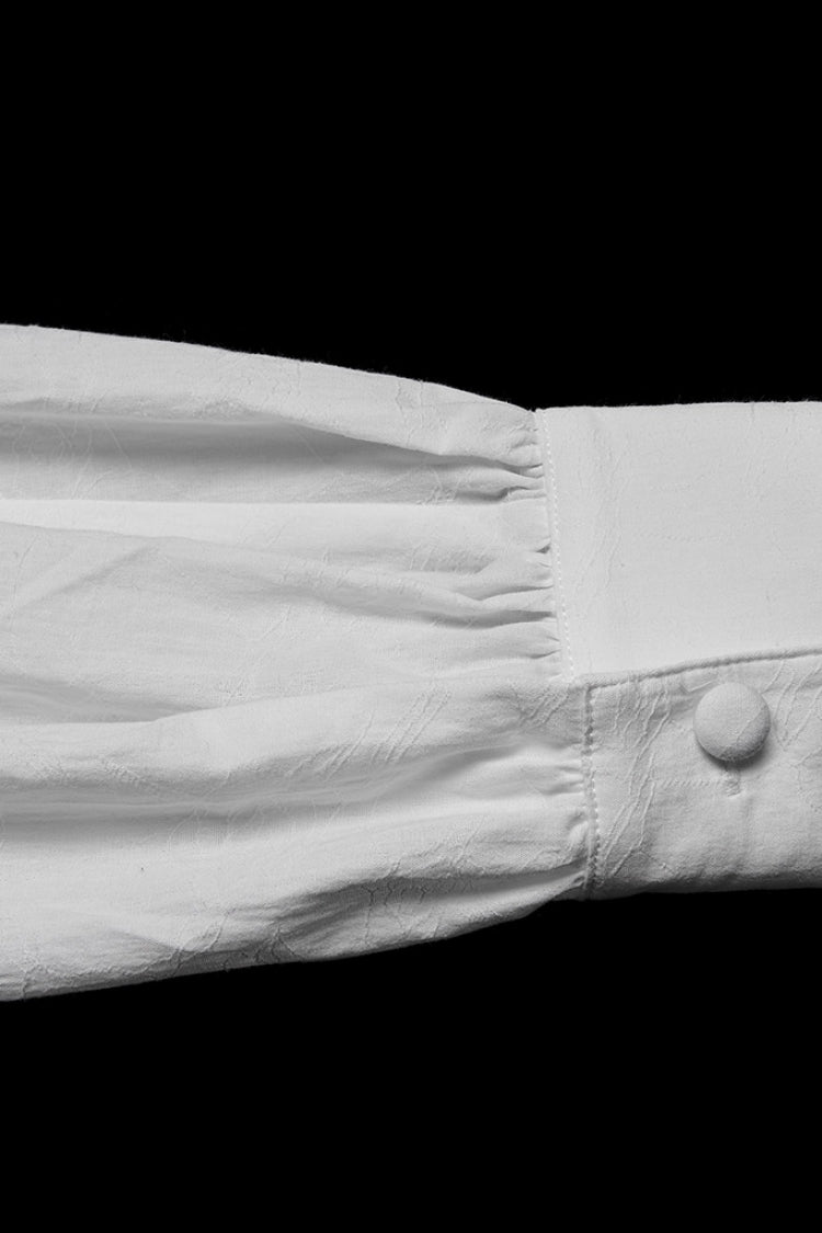 White Lapel Collar Long Puff Sleeves Men's Gothic Blouse with Detachable Necktie White