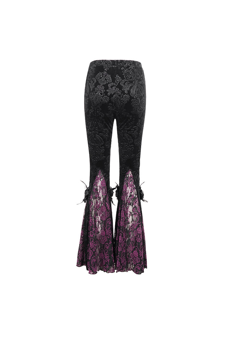 Black/Purple Printed Lace Embroidered Women's Gothic Flared Pants