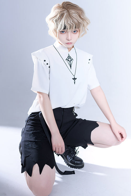 Black Spooky Shadow Irregular High Waisted Ouji Lolita Shorts