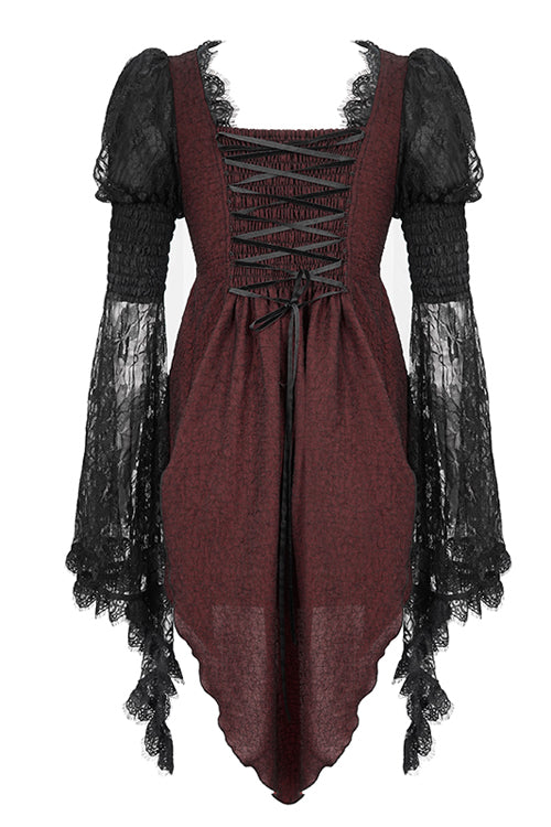 Black With Red Lace Trumpet Sleeves Womens Gothic Lolita Blouse