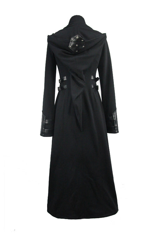 Black Punk Inverted Pentagram Long Womens Coat