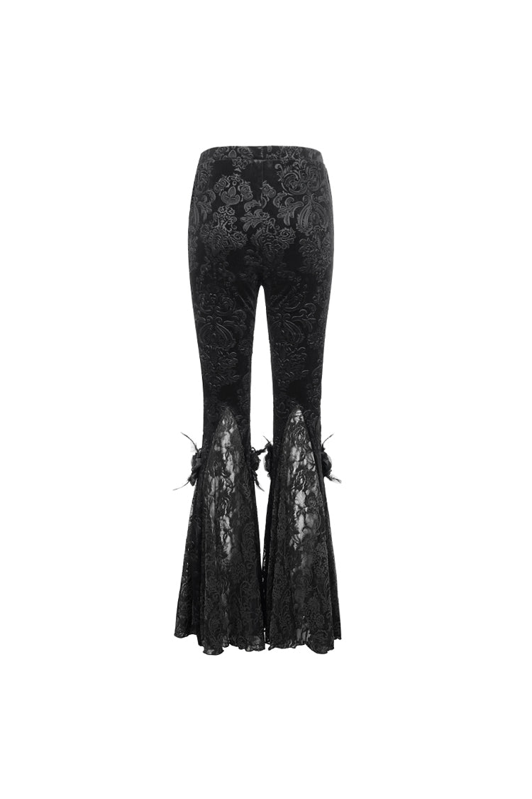 Black Printed Lace Embroidered Women's Gothic Flared Pants