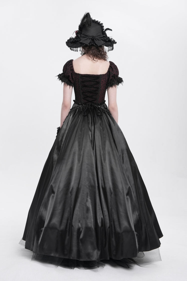 Black/Red Off Shoulder Embroidery Stitching Lace Women's Gothic Dress