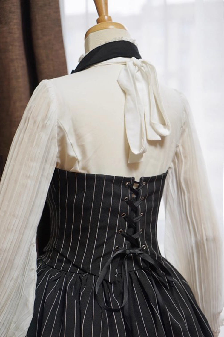 Black V Collar Stripe Print Classic College Style Elegant Lolita Vest