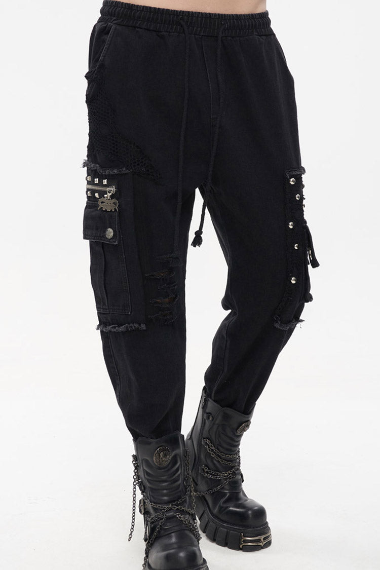 Black Punk Basic Funds Metal Pentagram Crackle Men's Pants