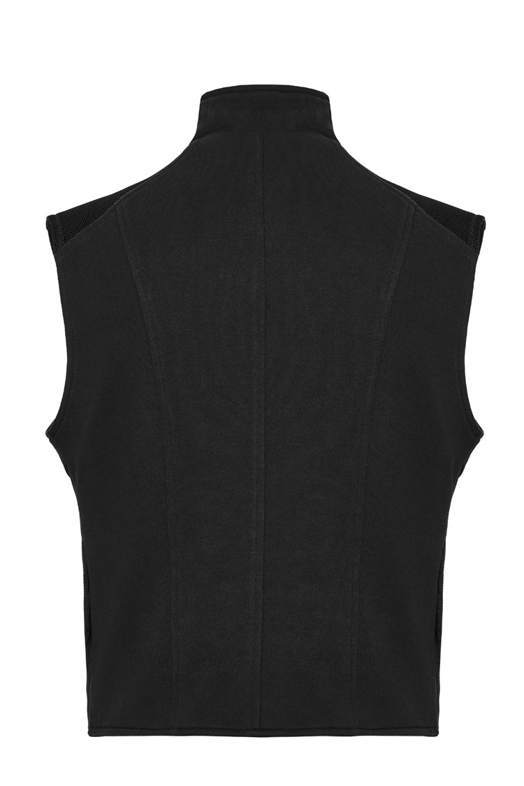 Black Sleeveless Bucke-up Zip Men's Punk Vest