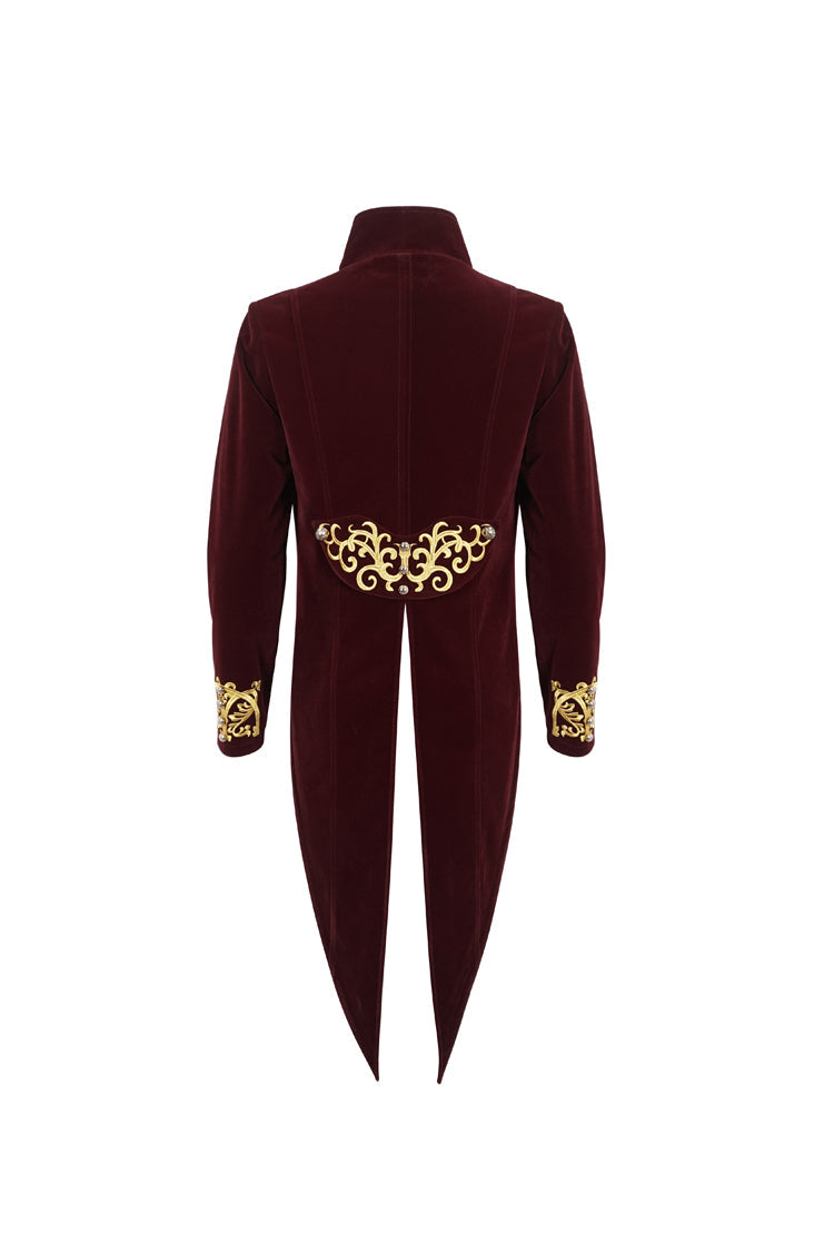 Red Totem Embroidered Swallow Tailed Men's Gothic Coat