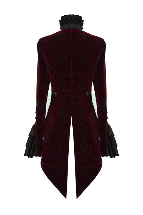 Red Jacquard Velvet Womens Swallow Tailed Gothic Coats