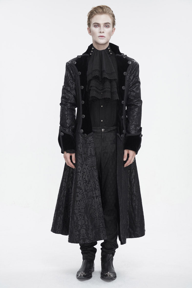 Black Puff Sleeved Ruffled Lace Splice Men's Gothic Shirt