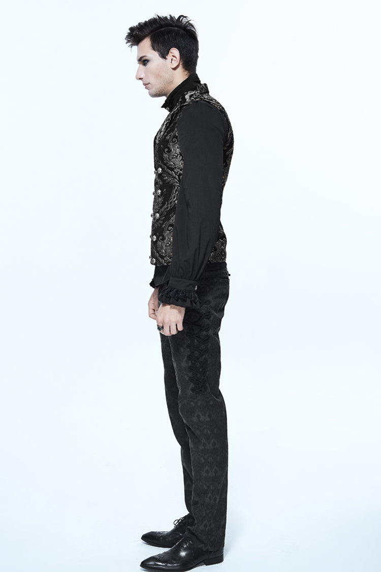 Black/Silver Palace Short Big Jacquard Pattern Men's Gothic Waistcoat