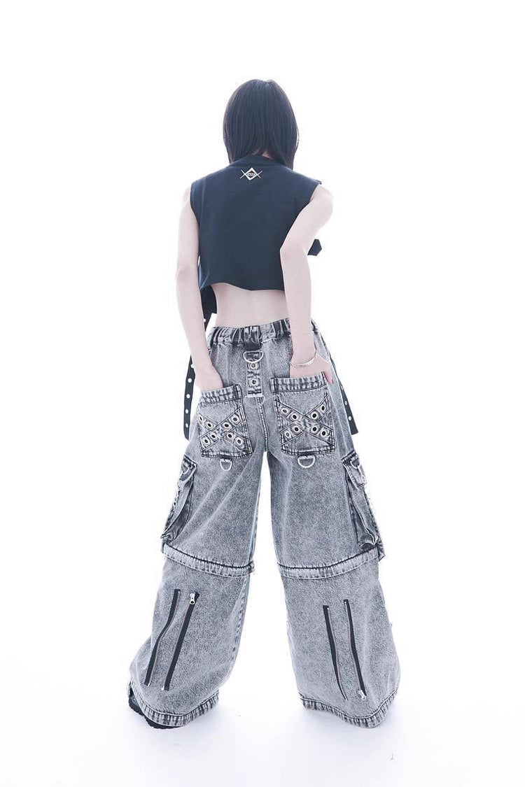 Jirai Kei Rivet Punk Japanese Straight-Leg Jeans Pants 2 Colors